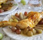 Pollo al horno con uvas y chalotas