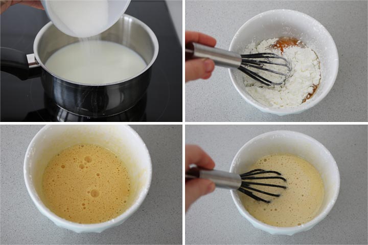 Calentar la leche con la mitad del azúca