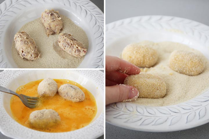 Croquetas rebozadas en huevo y pan rallado