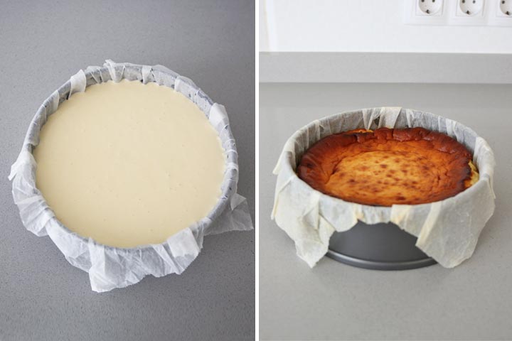 Tarta de queso horneada en un molde redondo
