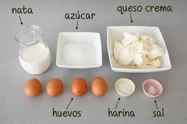 Ingredientes para hacer la tarta de queso de La Viña