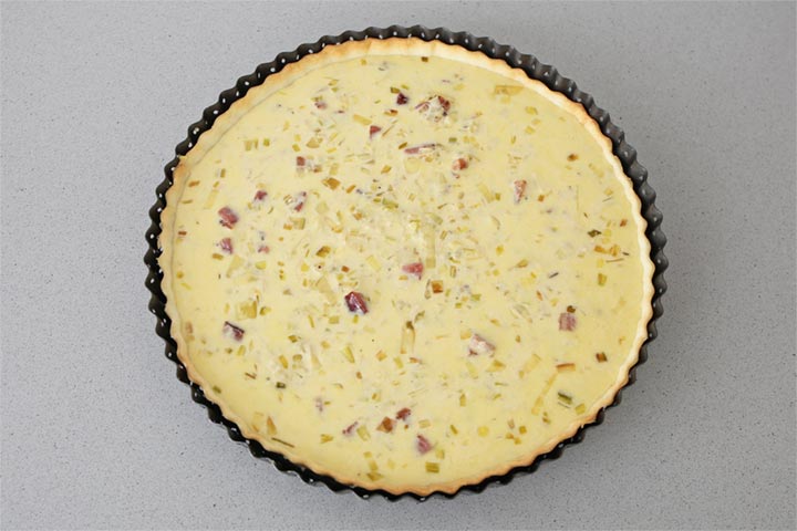 Relleno de quiche con puerros y bacon