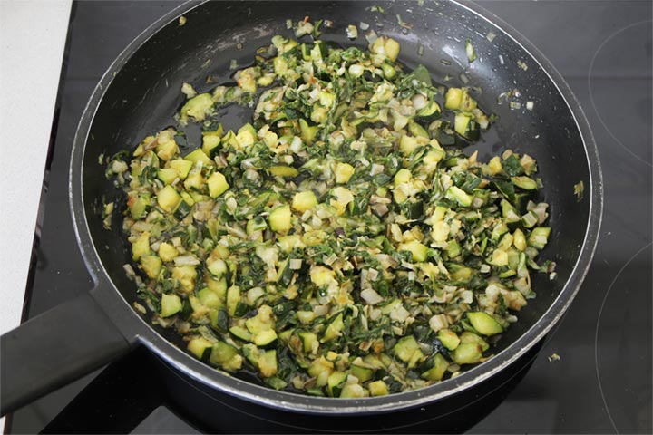 Sofrito de puerro, acelga y calabacín