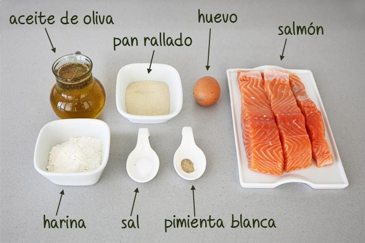 Ingredientes para hacer albóndigas de salmón en salsa