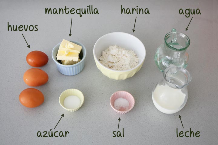 Ingredientes para hacer profiteroles caseros