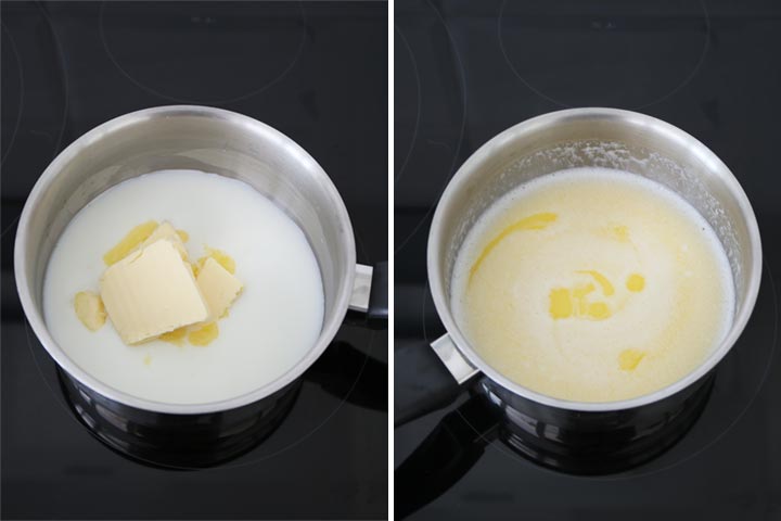 Mantequilla derretida con leche y agua