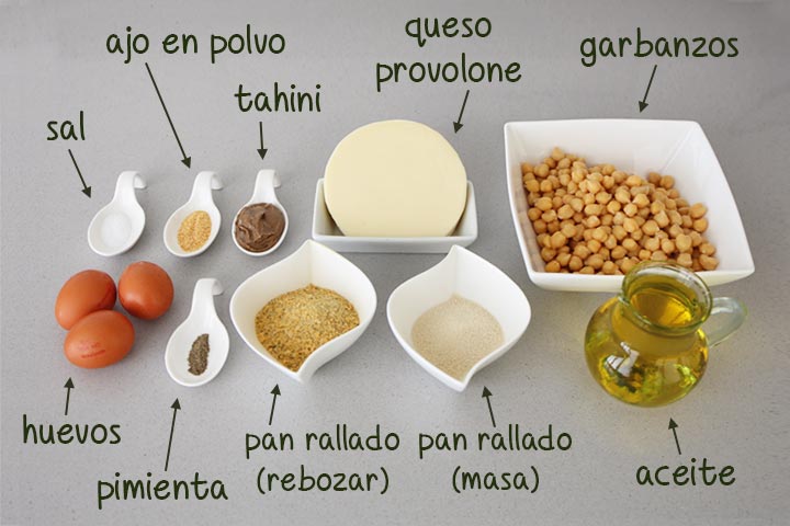 Ingredientes para hacer croquetas de garbanzos con queso