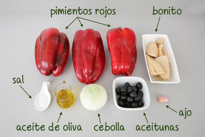 Ingredientes para hacer ensalada de pimientos rojos asados