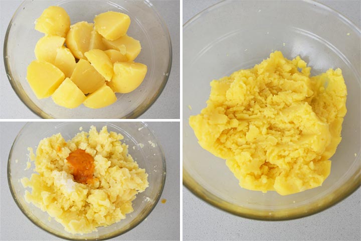 Patatas cocidas y aplastadas, mezcladas con aji amarillo