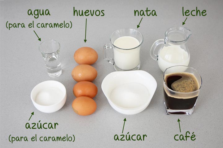 Ingredientes para hacer flan de café