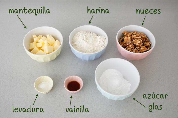 Ingredientes para hacer galletas de nuez fáciles