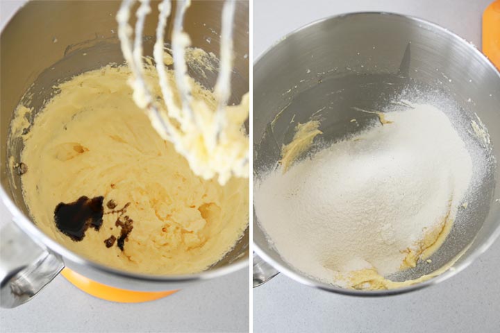 Добавьте ваниль и сухие ингредиенты в тесто для торта.