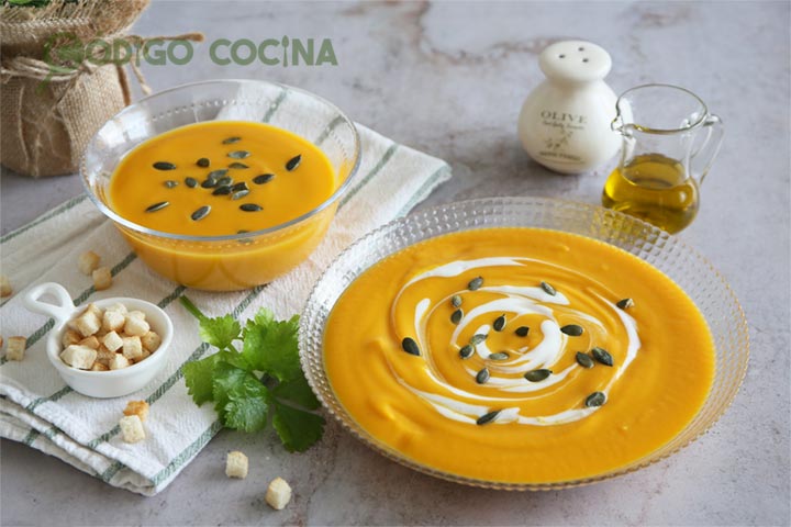 Crema de calabaza y zanahoria con mostaza