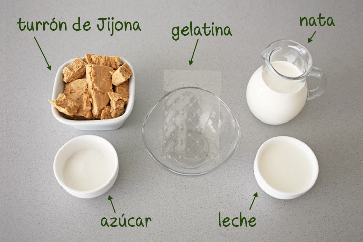 Ingredientes para hacer mousse de turrón sin huevo