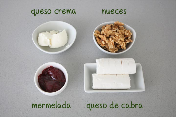 Ingredientes para hacer trufas de queso de cabra con nueces