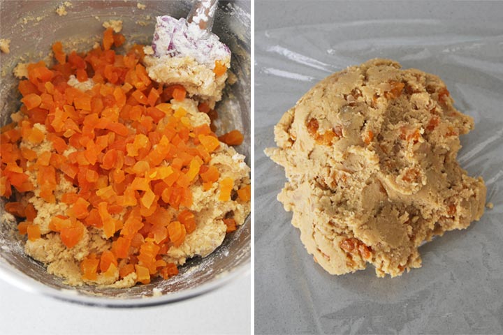 Masa de galletas con orejones y almendra