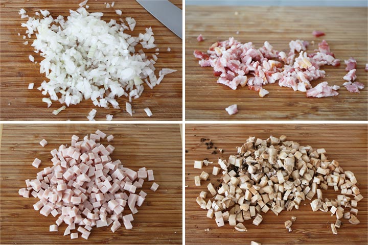 Ingredientes troceados para rellenar champiñones