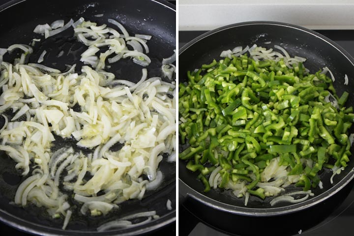 Cortar y pochar muy bien la cebolla y el pimiento verde