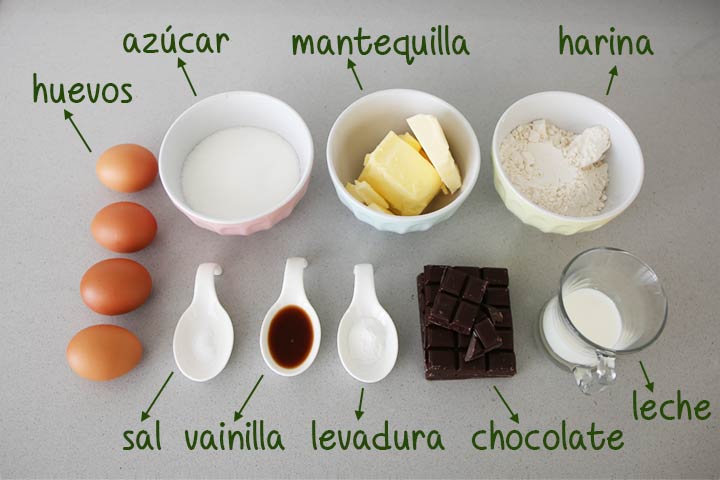 Ingredientes para hacer bizcocho de chocolate