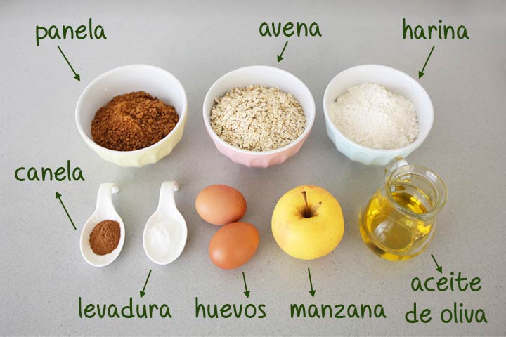 Ingredientes para hacer galletas de avena y manzana