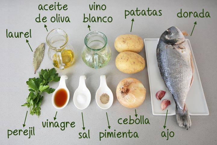 Ingredientes para hacer dorada al horno con patatas