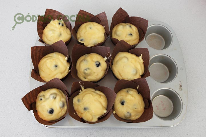 Moldes con masa de muffins listos para hornear