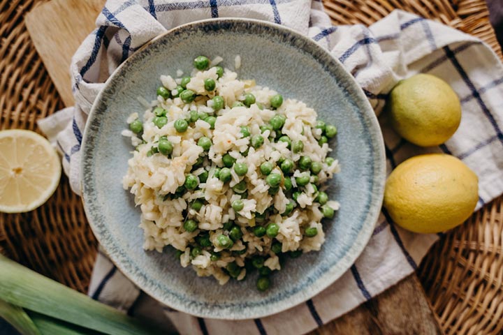 Risotto de guisantes y alcachofas