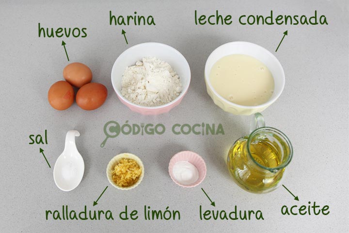 Ingredientes para hacer bizcocho de leche condensada