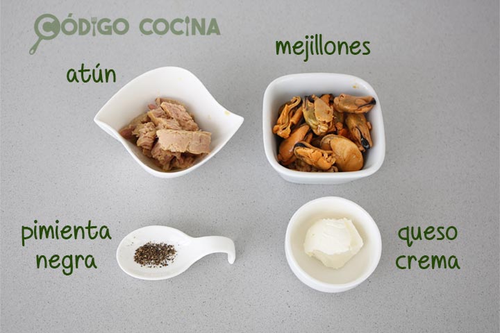 Ingredientes para hacer pate de mejillones en escabeche y atún