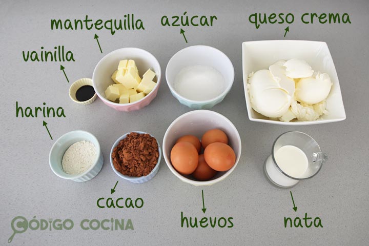 Ingredientes para hacer brownie cheesecake