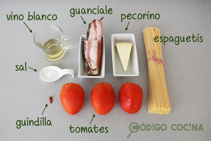 Ingredientes para hacer espaguetis a la amatriciana