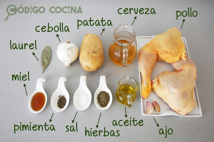 Ingredientes para hacer pollo al horno con cerveza