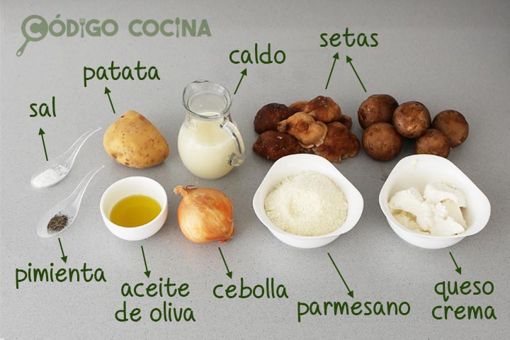 Ingredientes para hacer vasitos de crema de setas con parmesano