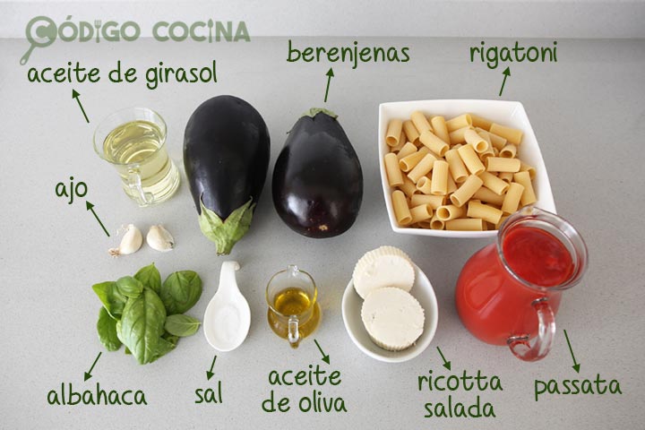 Ingredientes para hacer pasta alla norma