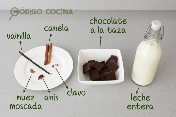 Ingredientes para hacer chocolate a la taza con especias
