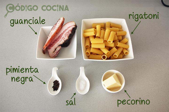 Ingredientes para hacer pasta alla gricia