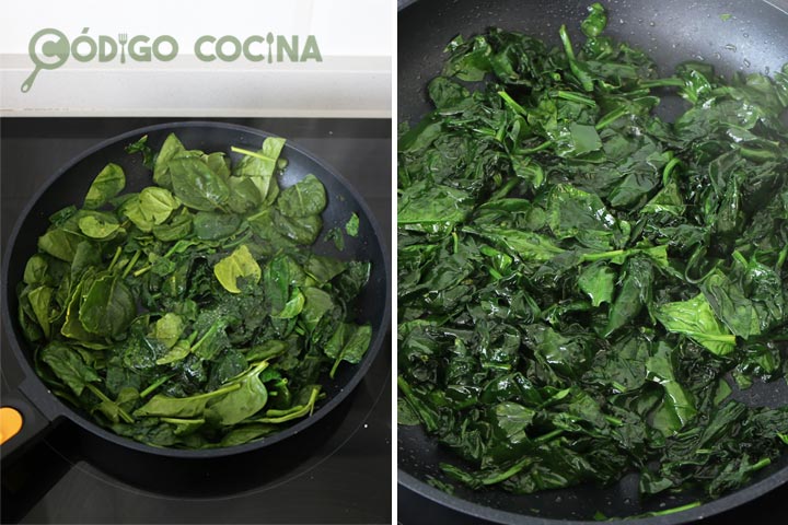 Espinacas cocinadas en sartén