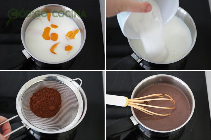 Mezclar leche con cacao y azúcar