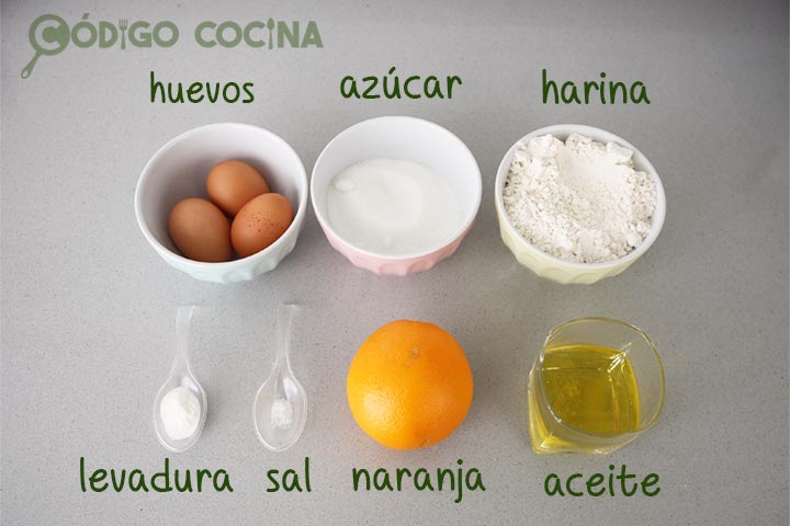 Ingredientes para hacer bizcocho de naranja esponjoso