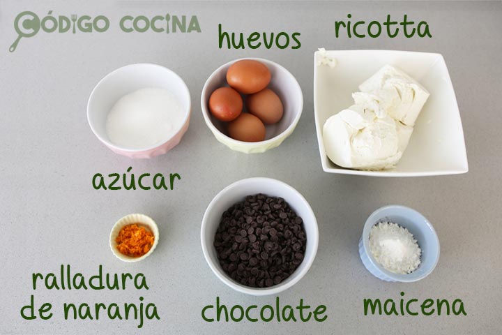 Ingredientes para hacer tarta de ricotta y chocolate