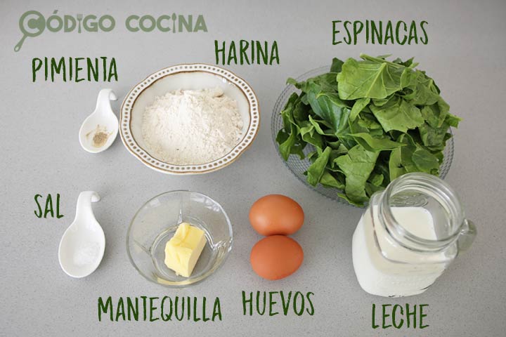Ingredientes para hacer crepes de espinacas