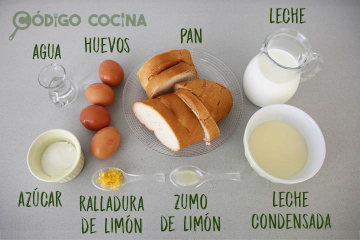 Ingredientes para hacer pudin de pan y leche condensada