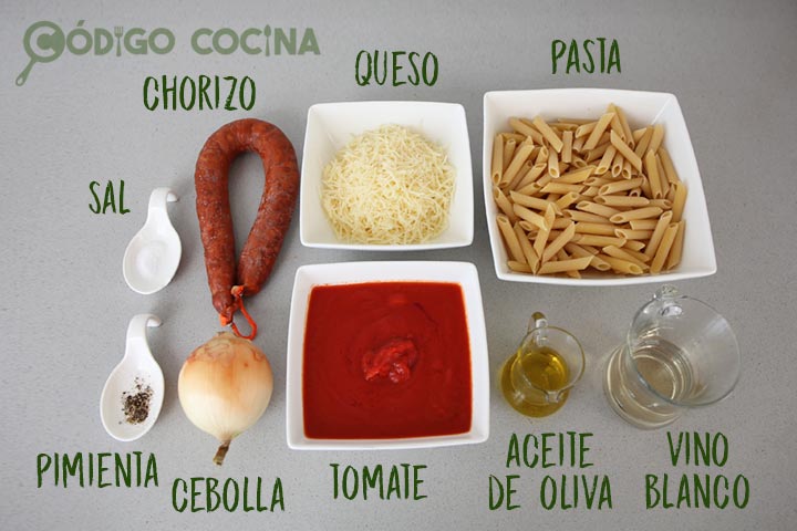 Ingredientes para hacer macarrones con chorizo