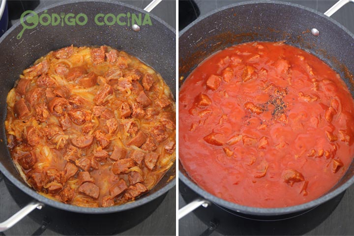 Salsa de tomate con chorizo para pasta