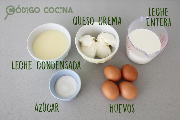 Ingredientes para hacer flan de queso crema
