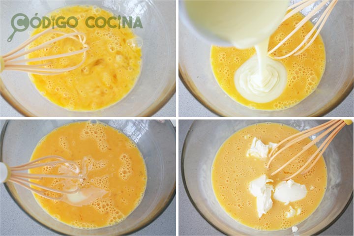Mezcla de huevos, leche condensada y queso crema