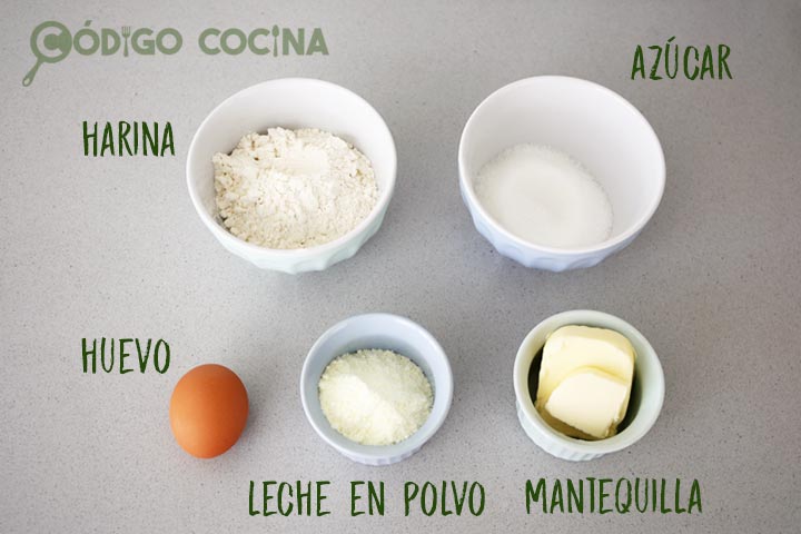 Ingredientes para hacer galletas de leche en polvo