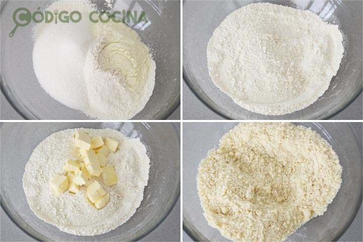 Harina, azúcar, leche en polvo y mantequilla