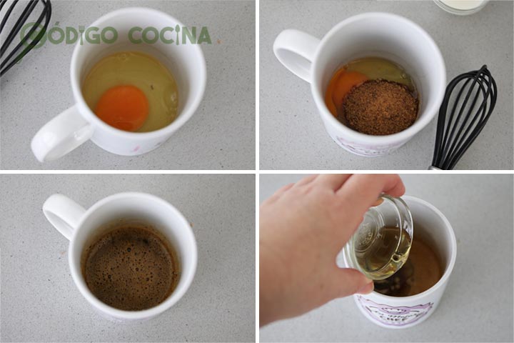 Mezclar ingredientes para hacer masa de mug cake